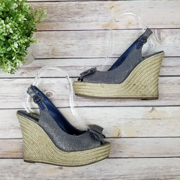 KENSIE GIRL Blue Golden Bow Canvas Espadrilles 7B - Picture 5 of 8